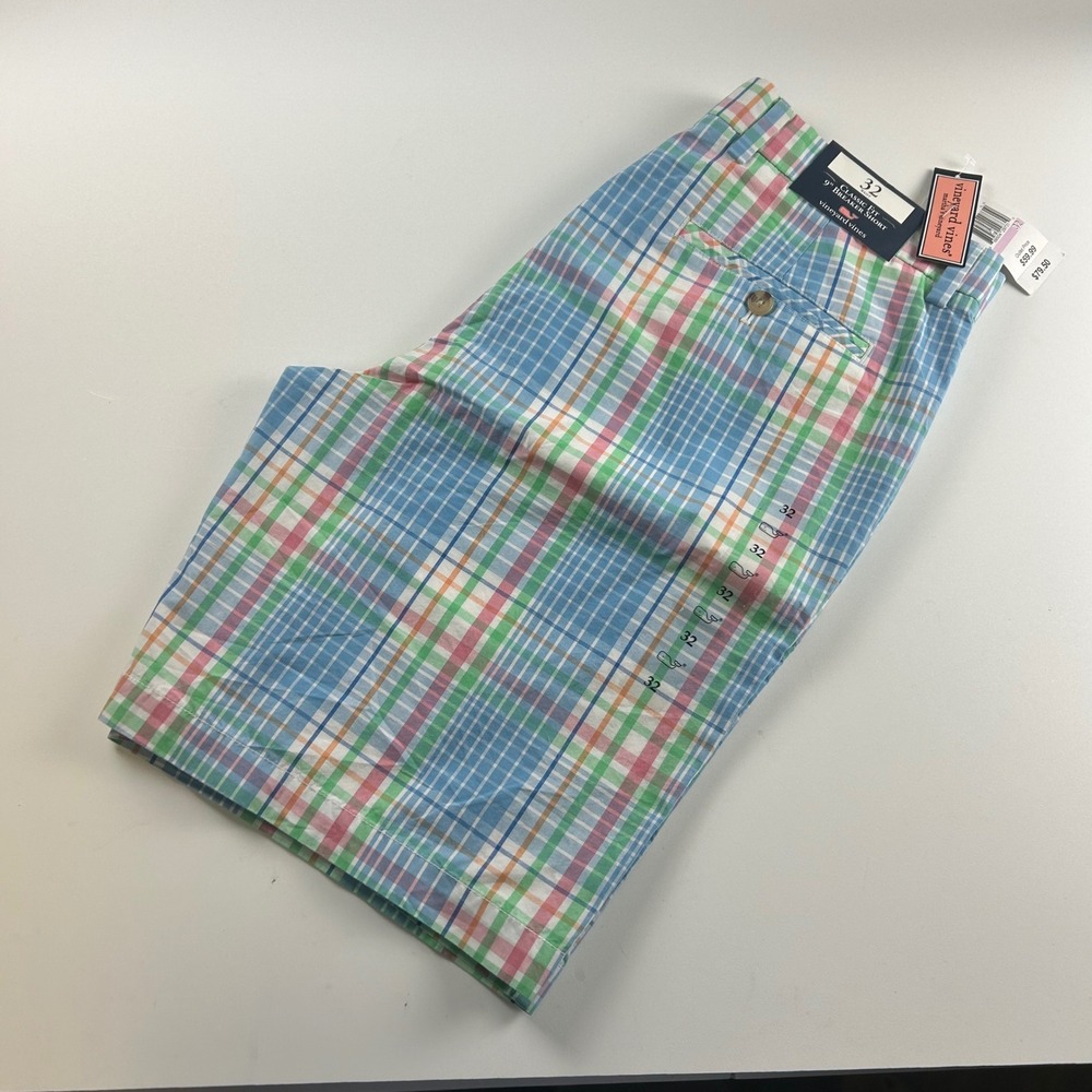 Vineyard Vines Mens 32 Breaker Shorts Ocean Breeze Plaid Classic Fit 9" NWT